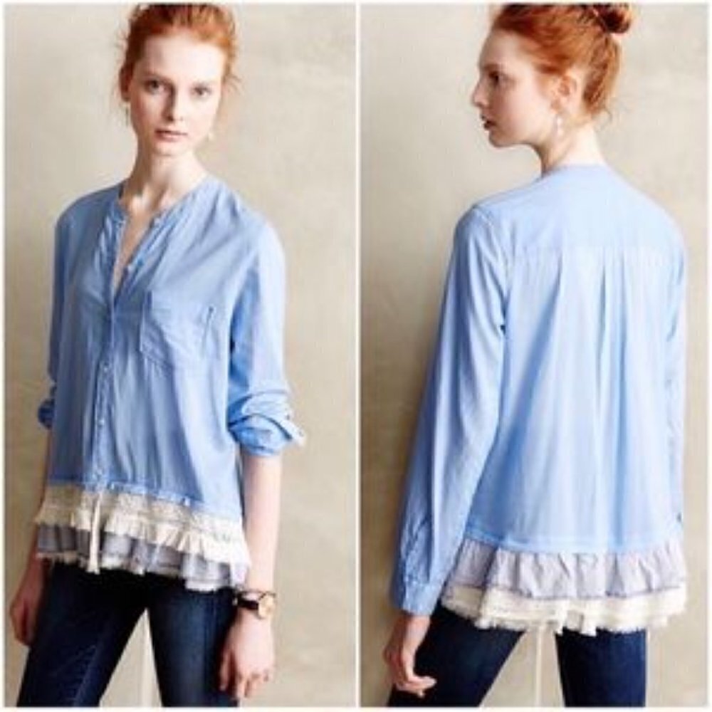 Holding Horses Blue Ruffle Hem Larkin Top, Size S